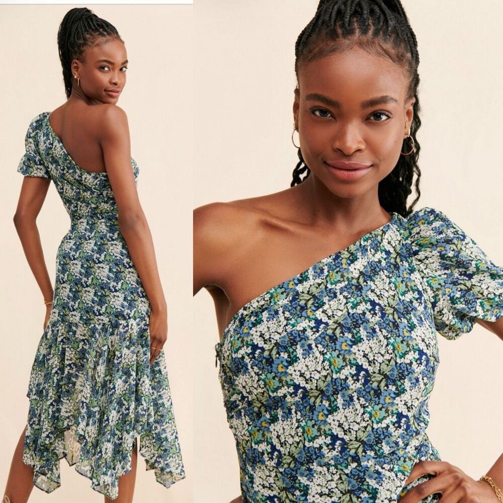 ASTR the Label Santorini One Shoulder Floral Midi Dress medium Anthropologie - Picture 6 of 12